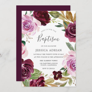 Deep Burgundy Berry & Lila Waterverf Baptisme Kaart