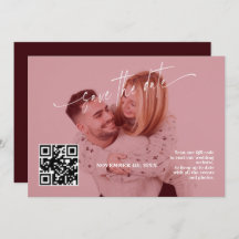 Deep Burgundy Calligraphy QR Code Photo Wedding