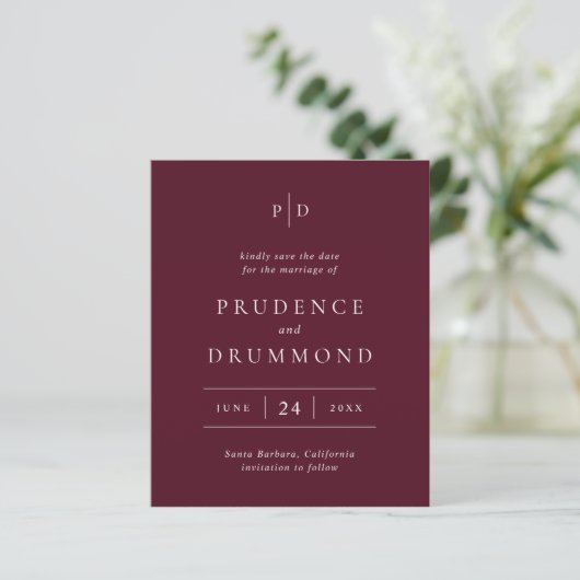 Deep Burgundy Classic Budget Wedding Save the Date (Staand voorkant)