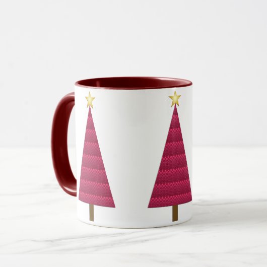 Deep Burgundy Damask Modern kerstboom Mok (Voorkant links)