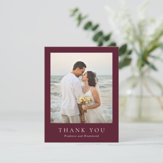 Deep Burgundy Elegant Classic Wedding Bedankkaart (Staand voorkant)