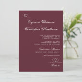 Deep Burgundy Elegant Hearts Calligraphy Wedding Kaart (Staand voorkant)