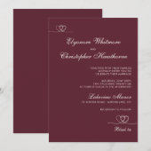 Deep Burgundy Elegant Hearts Calligraphy Wedding Kaart (Voorkant / Achterkant)