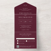 Deep Burgundy Elegant QR Code Classic Wedding All In One Uitnodiging (Binnen)
