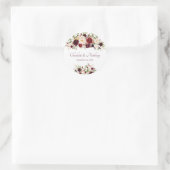 Deep Burgundy Floral Wedding Ronde Sticker (Tas)
