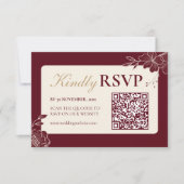 Deep Burgundy Floral Wedding RSVP with QR Code (Devant)