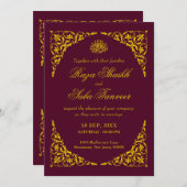 Deep Burgundy Islamic Wedding Invitation (Devant / Derrière)