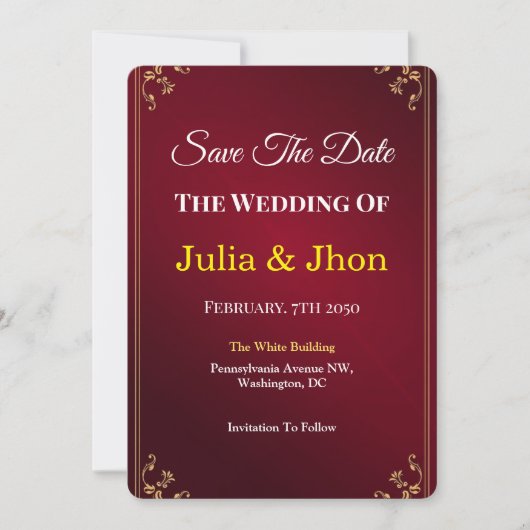 Deep Burgundy Ivory Elegant Wedding Save The Date (Voorkant)