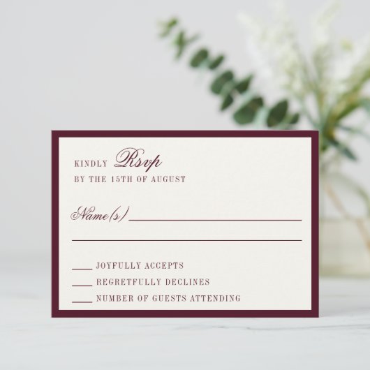 Deep Burgundy Ivory QR Code Wedding RSVP Card (Debout devant)
