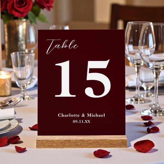 Deep Burgundy Minimalist Wedding Table Number Acryl Bord
