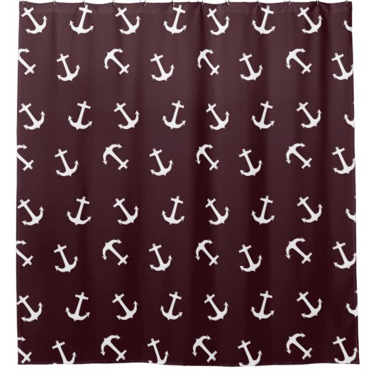 Deep Burgundy Nautical Anchor Pattern Douchegordijn (Voorkant)