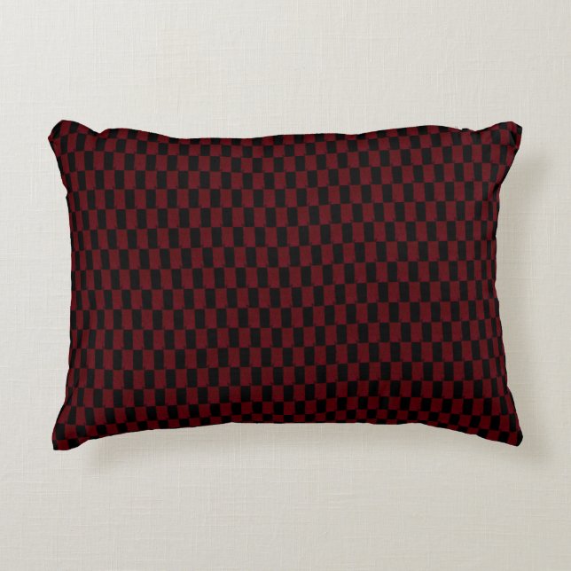 Deep Burgundy Red en Black Woven Pattern Accent Kussen (Voorkant)