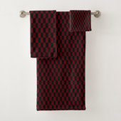 Deep Burgundy Red en Black Woven Pattern Bad Handdoek (Insitu)