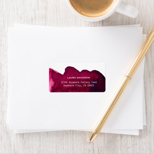 Deep burgundy red waterverf abstracte inkt rood etiket (Insitu)