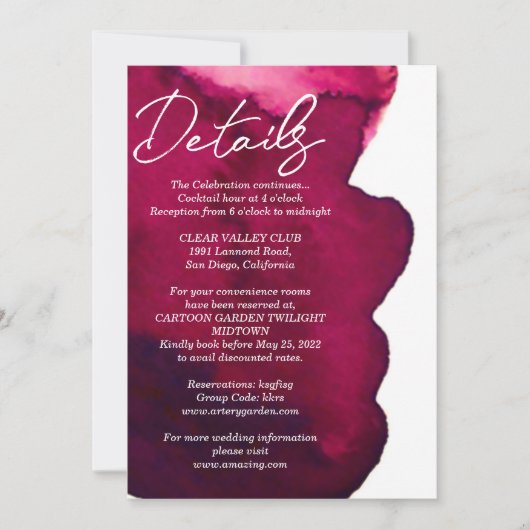 Deep burgundy red waterverf abstracte inkt rood kaart (Voorkant)