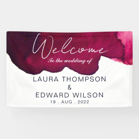 Deep burgundy red waterverf abstracte inkt rood spandoek (Horizontaal)