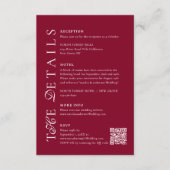 Deep Burgundy Script Qr Code Wedding Details Informatiekaartje (Voorkant)