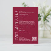 Deep Burgundy Script Qr Code Wedding Details Informatiekaartje (Staand voorkant)