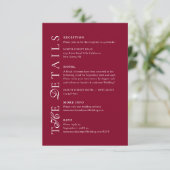 Deep Burgundy Script Wedding Details Informatiekaartje (Staand voorkant)