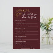 Deep Burgundy Who Knows The Bride Shower Game (Staand voorkant)