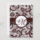 Deep Chocolate Brown Damask Wedding Invitation Kaart (Achterkant)