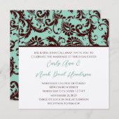 Deep Chocolate Brown Damask Wedding Invitation Kaart (Voorkant / Achterkant)