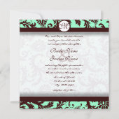 Deep Chocolate Brown Damask Wedding Invitation Kaart (Voorkant)