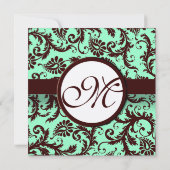 Deep Chocolate Brown Damask Wedding Invitation Kaart (Achterkant)