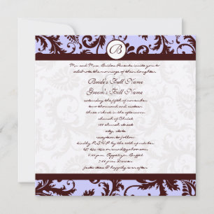 Deep Chocolate Brown Damask Wedding Invitation Kaart