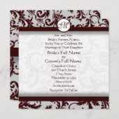 Deep Chocolate Brown Damask Wedding Invitation Kaart (Voorkant / Achterkant)
