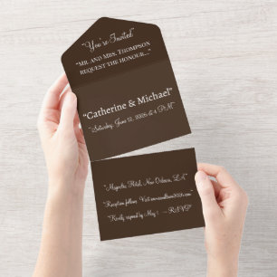Deep Chocolate Bruin Bruiloftsuitnodiging - All-in All In One Uitnodiging