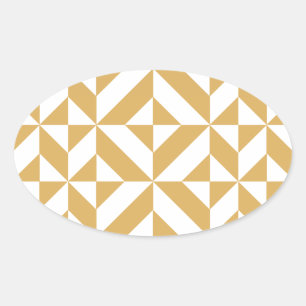 Deep Cool Gold Geometric Deco Cube Patroon Ovale Sticker