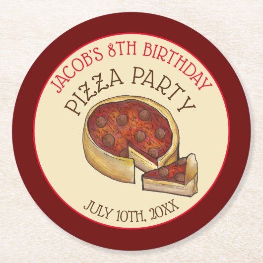 Deep Dish Pepperoni Pizza Pie Birthday Party Ronde Kartonnen Onderzetter (Voorkant)