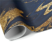 Deep Earth Gold Marble Blue Navy Cadeaupapier (Rol Hoek)