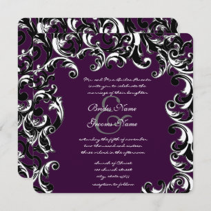 Deep EggPlant & Black Elegant Wedding Invitation Kaart