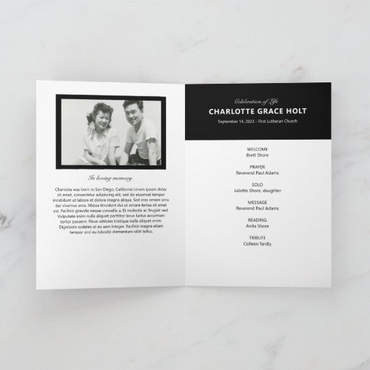 Deep Floral Photo Memorial Programme Programma (Binnen)