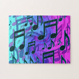 Deep Green Blue Muzieknoten Swirly Musical Patroon Legpuzzel