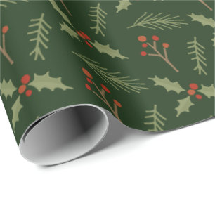 Deep Green Botanical Berries Gift Wrap Cadeaupapier