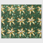 Deep Green Faux Glitter Gold Diamond Bows Cadeaupapier (Vlak)