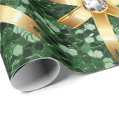 Deep Green Faux Glitter Gold Diamond Bows Cadeaupapier (Rol Hoek)