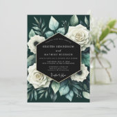Deep Green Floral Romance Wedding Kaart (Staand voorkant)
