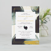 Deep Green Gold Abstract Boho Wedding Invitation Folie Uitnodiging (Staand Voorkant)