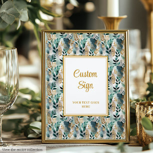 Deep Green Gold Leaves Wedding Custom Sign Poster