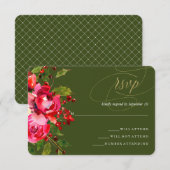 Deep Green Holiday Floral Wedding RSVP (Devant / Derrière)