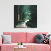 Deep Green Mysterious Woods Abstract Path ART Canvas Afdruk (Insitu (Woonkamer))