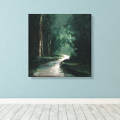 Deep Green Mysterious Woods Abstract Path ART Canvas Afdruk (Insitu (Houten vloer))
