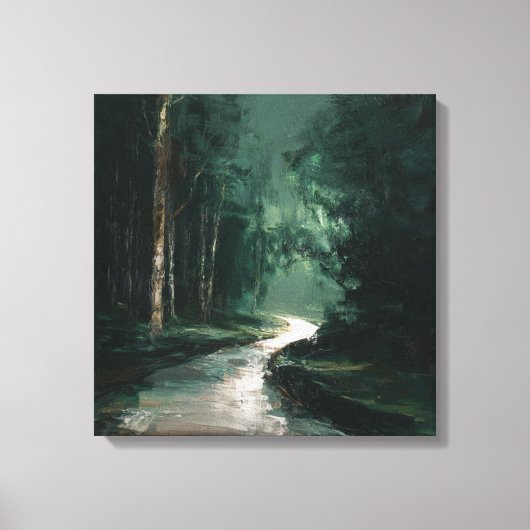 Deep Green Mysterious Woods Abstract Path ART Canvas Afdruk (Voorkant)