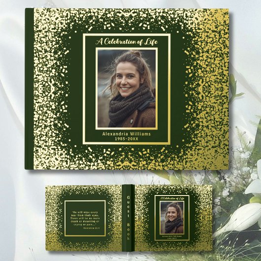 Deep Green Real Foil Funeral Livre d'invité Sparke