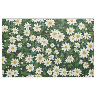 Deep Green Small White Daisies Floral Pattern Stof
