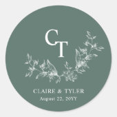 Deep Green Wedding Monogram Envelop Zegel / gunst (Voorkant)